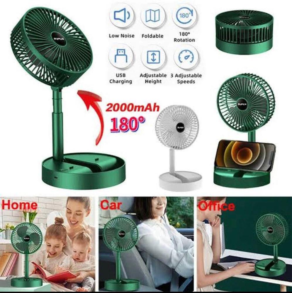 A USB rechargeable mini fan that is foldable and portable, featuring a telescopic design
