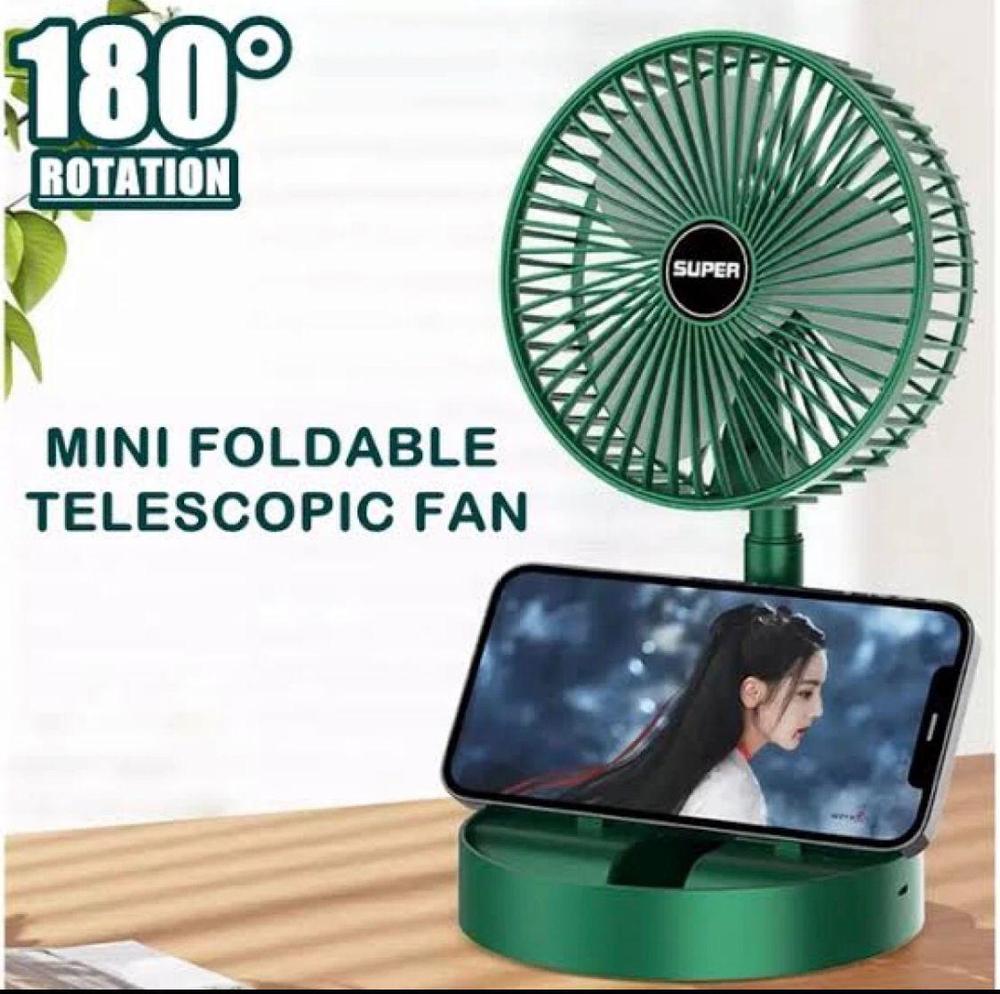 A USB rechargeable mini fan that is foldable and portable, featuring a telescopic design