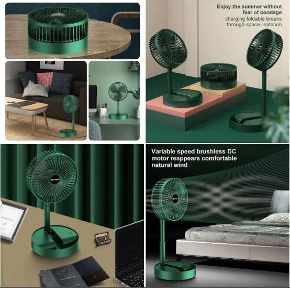 A USB rechargeable mini fan that is foldable and portable, featuring a telescopic design