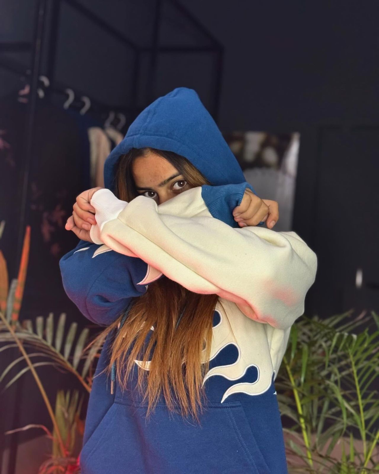 Blue and white fire premium quality hoodie